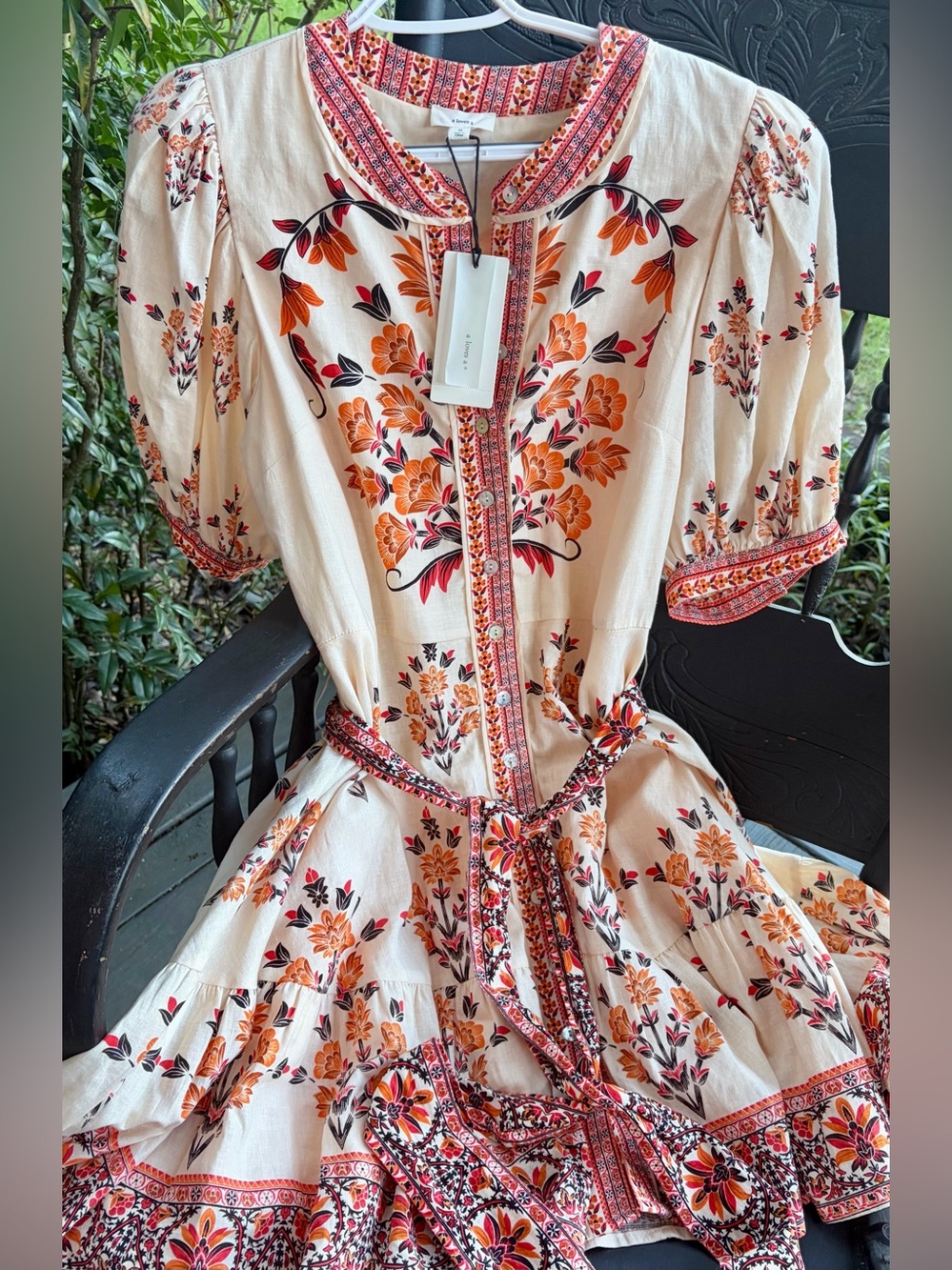 Boho Floral Midi Dress in Cream and Orange